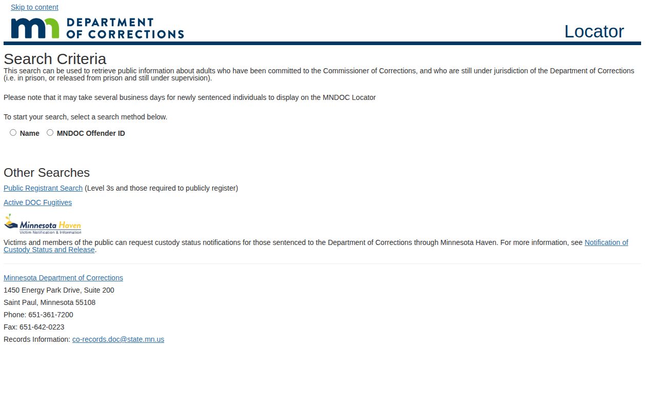 Minnesota DOC Public Viewer for Todd County released inmate lookup