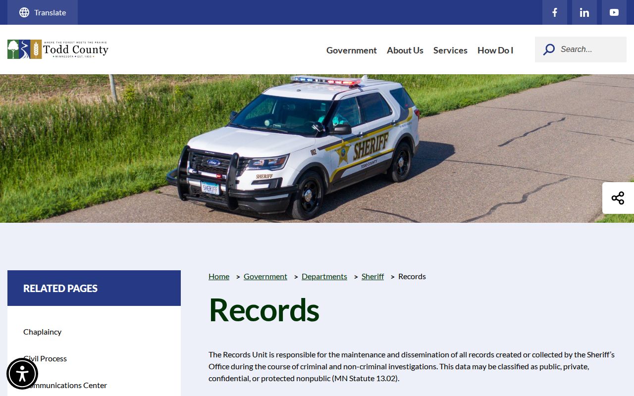 Todd County release and transfer records request page