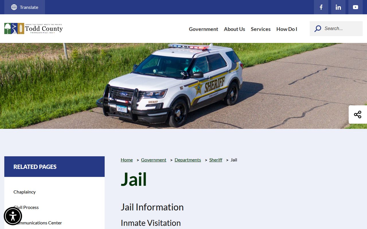 Todd County VINE inmate release information on the sheriff jail page