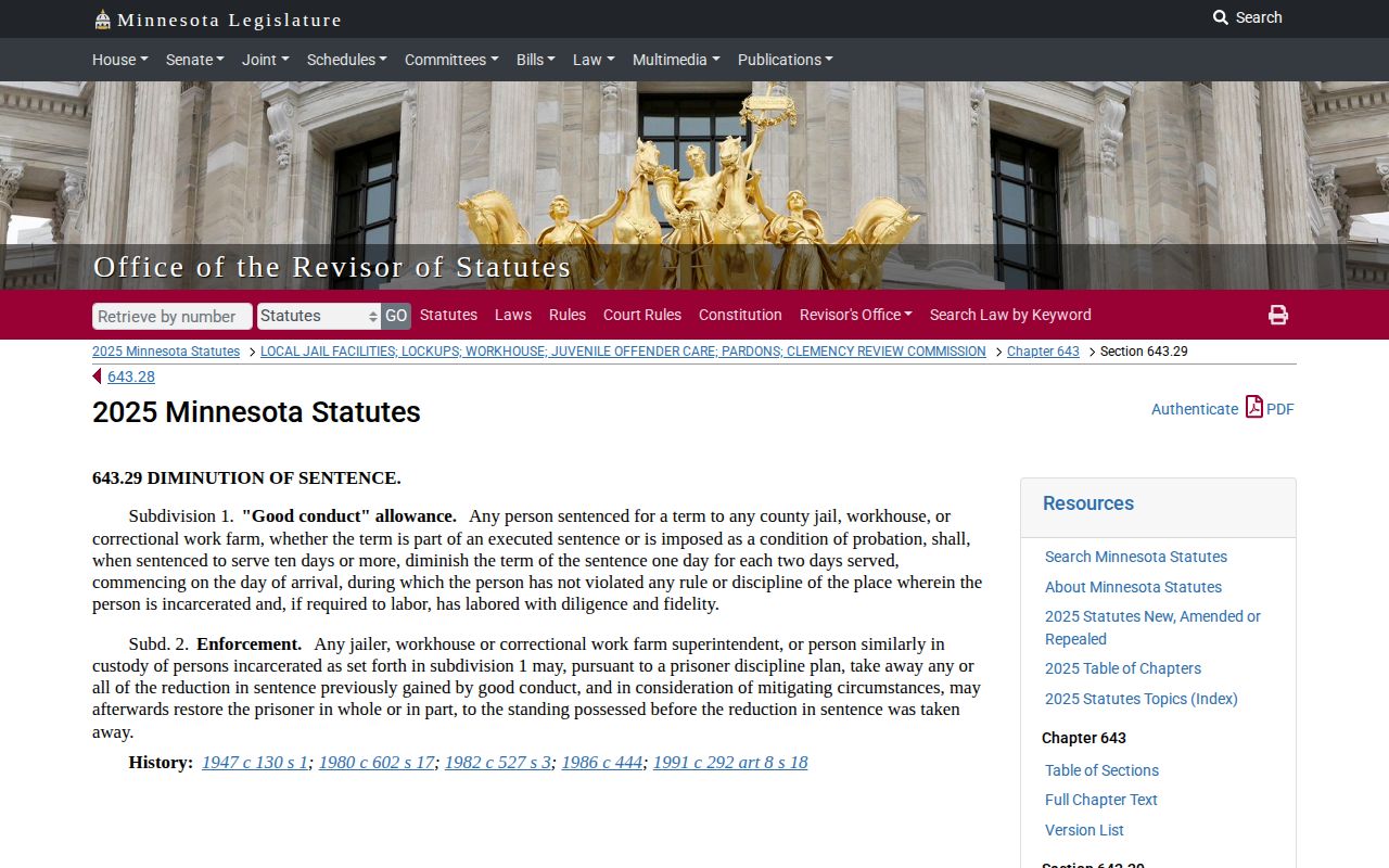 Minnesota county jail good conduct law for Todd County release dates
