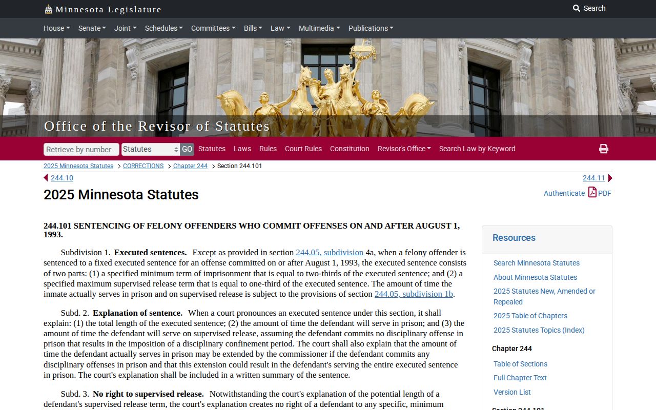 Minnesota determinate sentence law for a Todd County projected release date