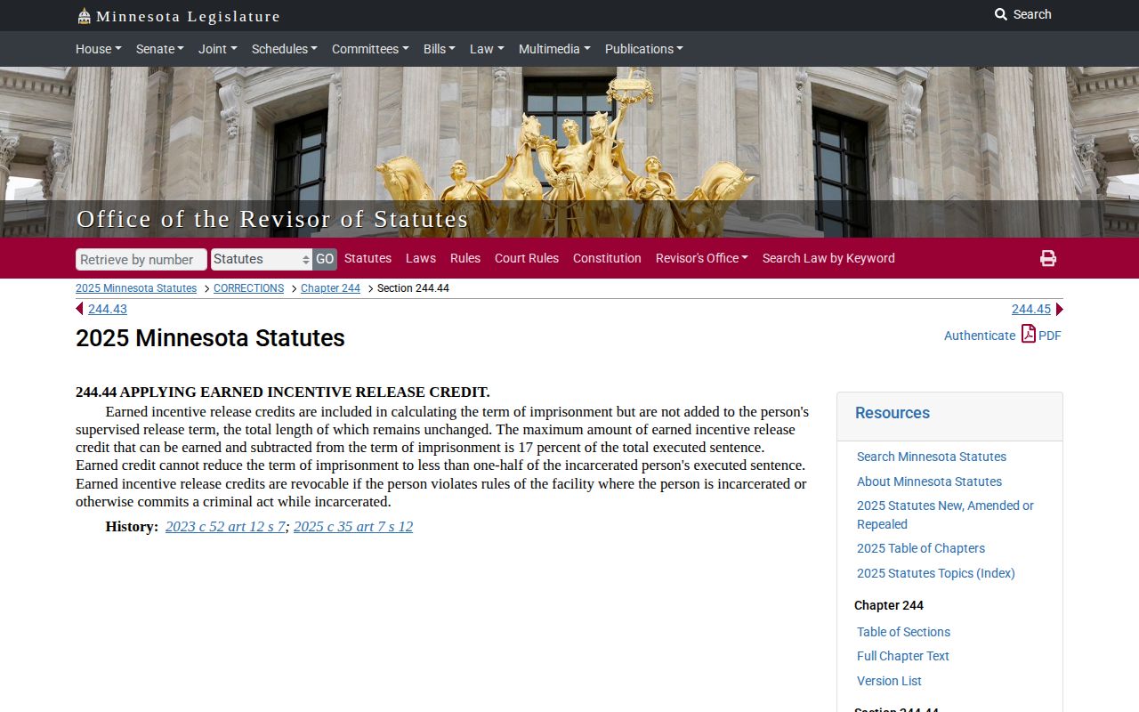 Minnesota earned incentive credit affecting a Todd County release date