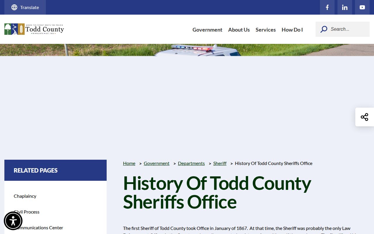 Todd County Jail release records facility history from the Todd County Sheriff's Office